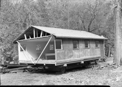 Interior of building used at the Ahwahnee during the Navy occupation. Being transported to Crane Flat by way of Big Oak Flat Road. See RL-19,834-19,838.