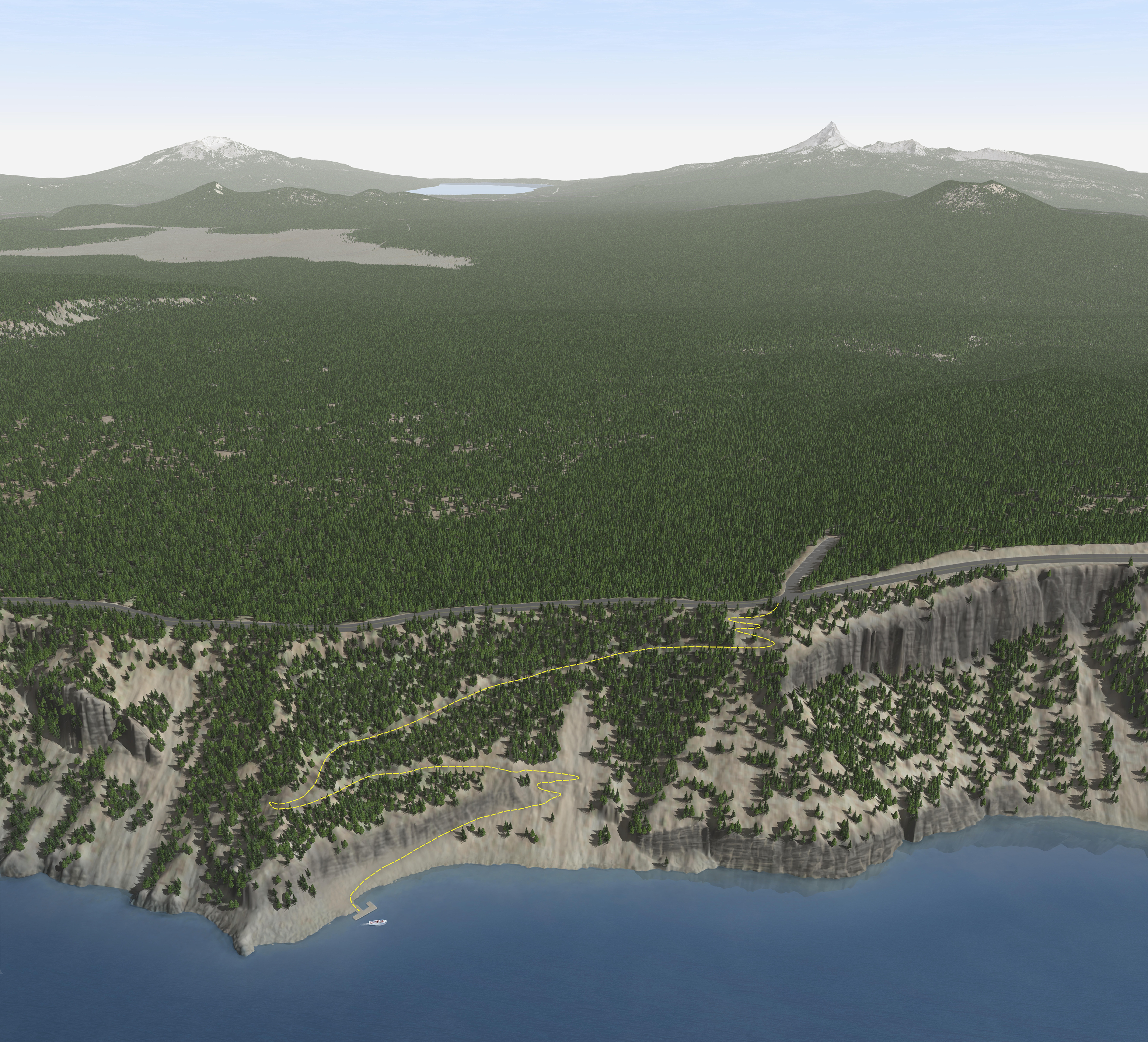 Crater Lake National Park Cleetwood Cove 3D Trail Map without labels
