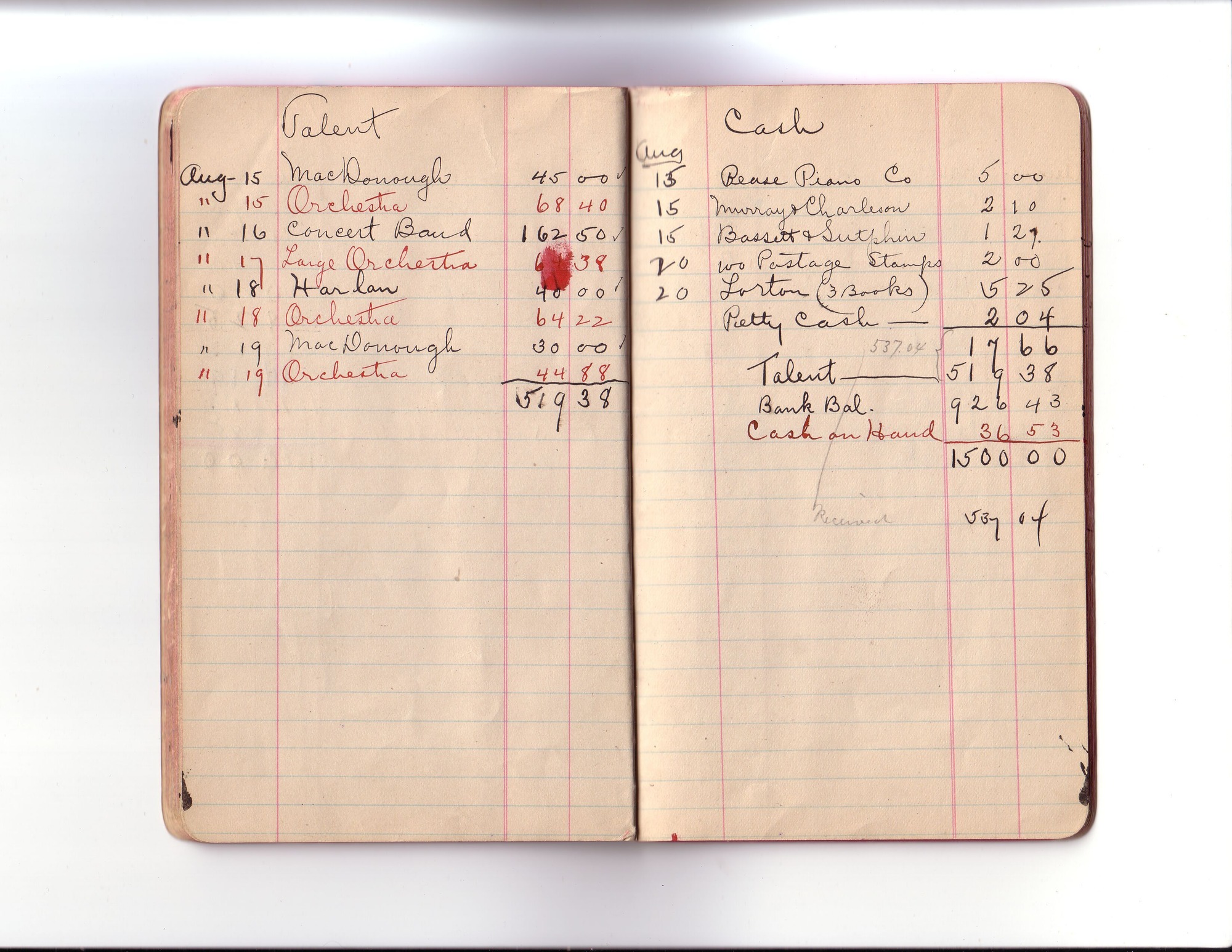 Thomas Edison's New York City Recording Studio Cash Book 01 (of 21), Image 23 (of 41).