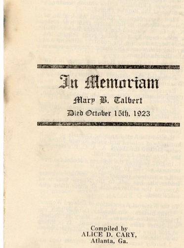 National Association of Colored Women (NACW) - Leaflet 'In Memoriam: Mary B.Talbert' by Alice D. Cary