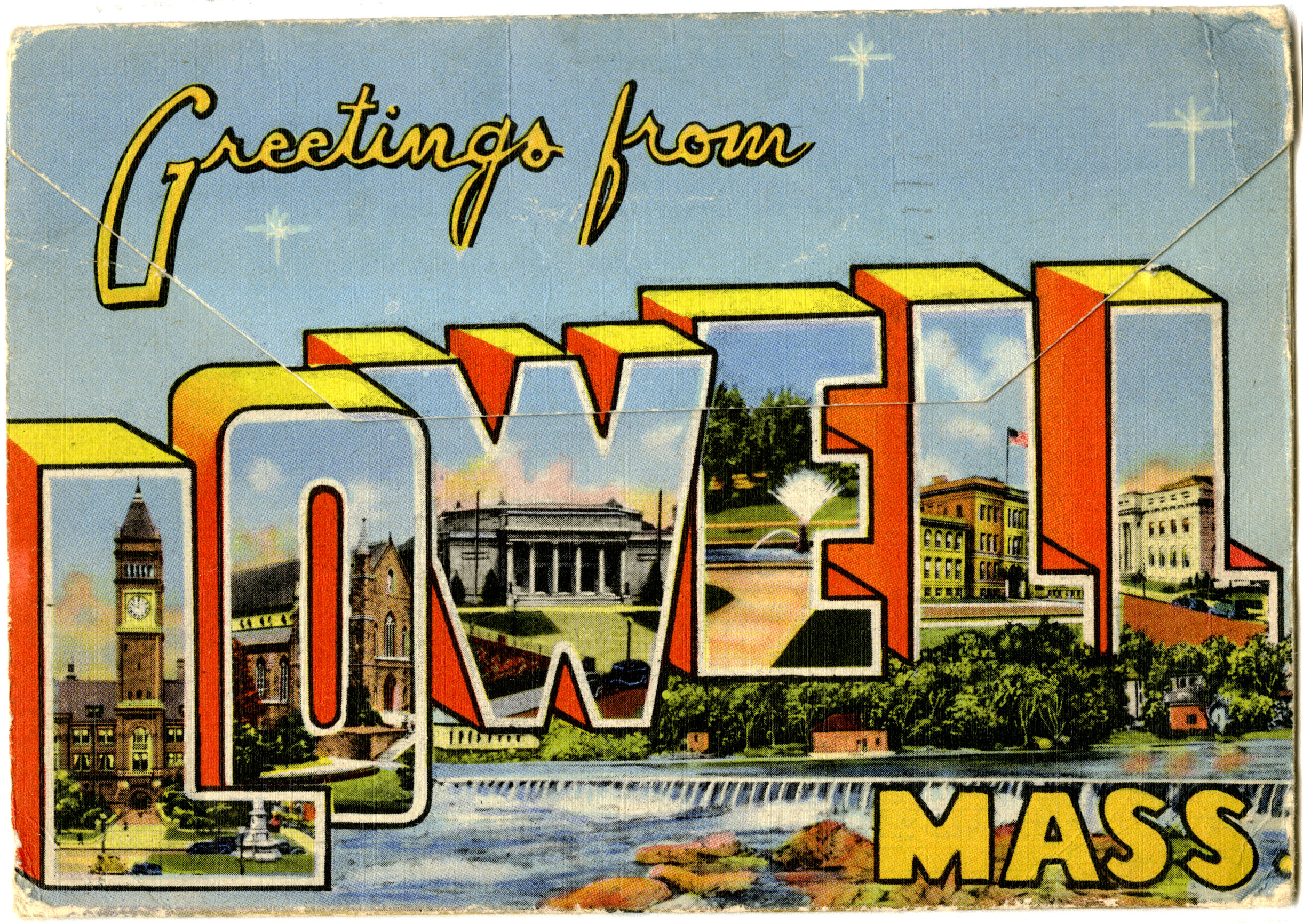 The cityscape of Lowell is presented inside the typography of 'Lowell'.