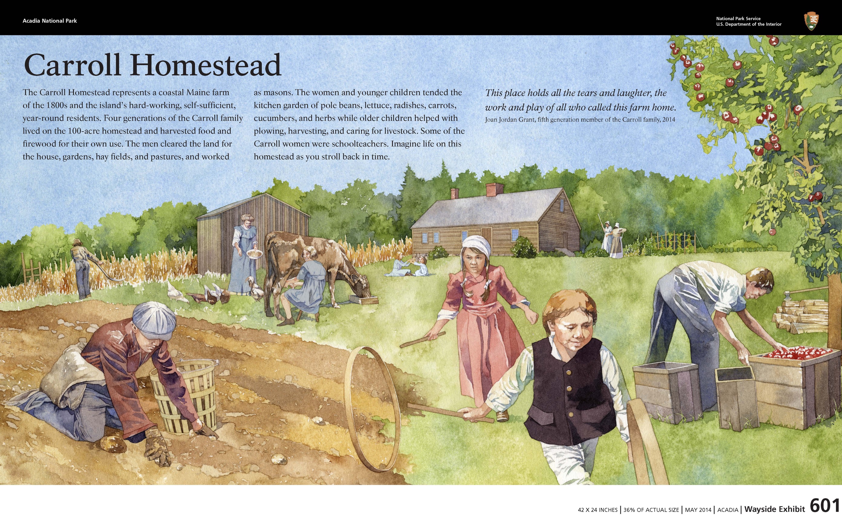 Title: Carroll Homestead in bold; background depiction of 19th century farm life