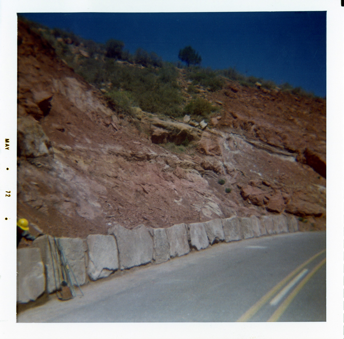 Construction of slide control wall along Kolob Canyon Road.