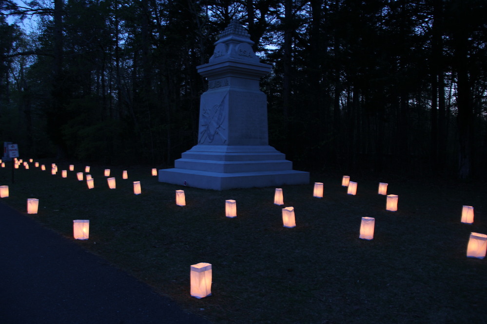 The Alabama state monument illuminated 