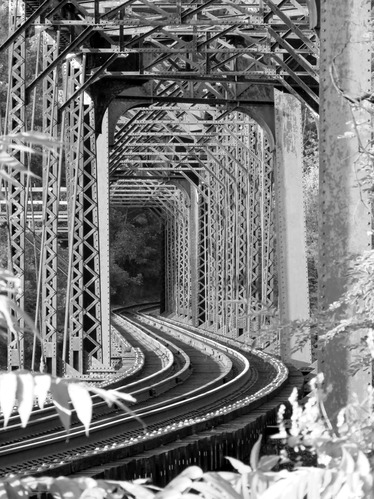 black and white photo of RR bridge