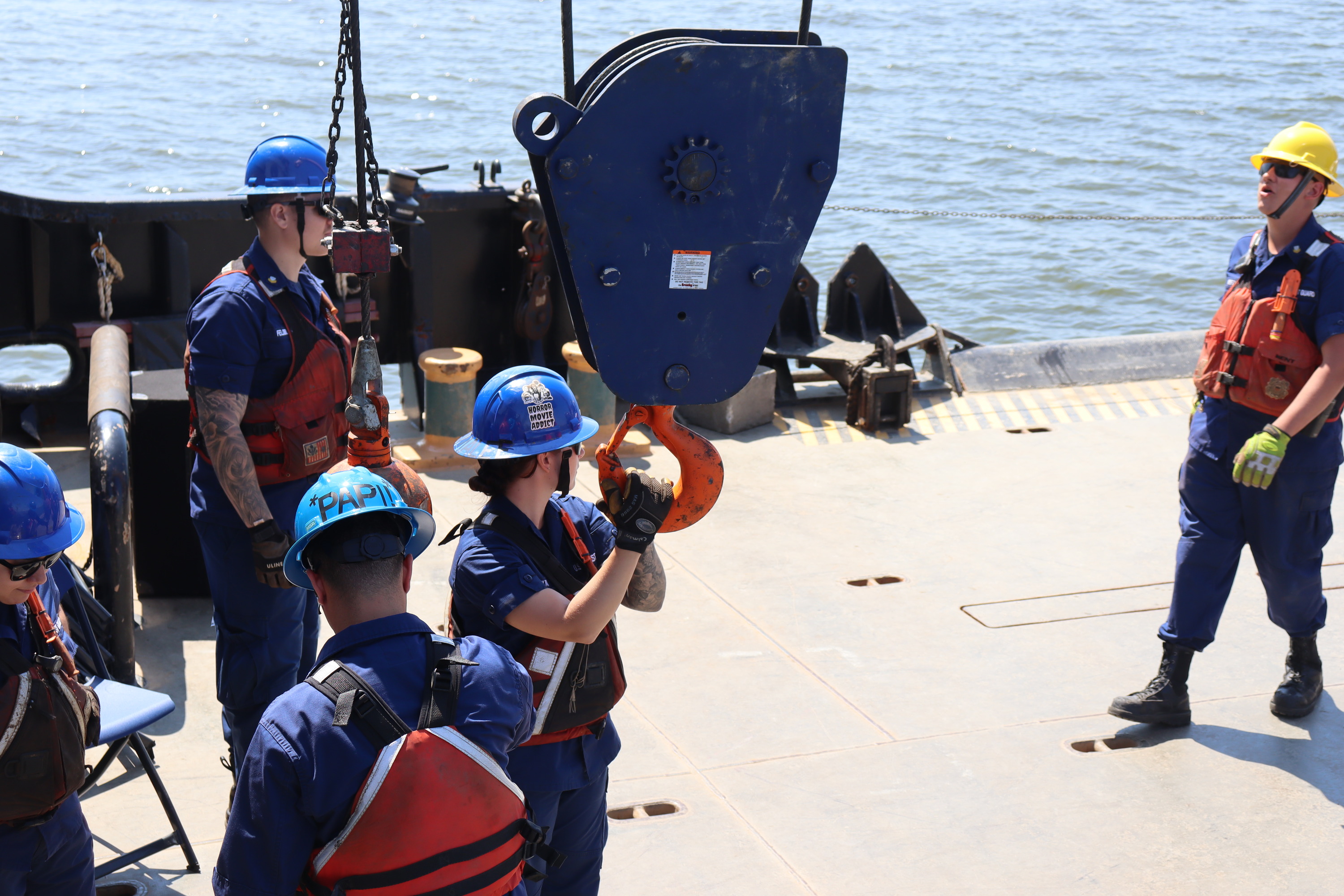 USCG crew prepare to place Francis Scott Key Memorial buoy. 