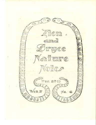 ZION 12272 Zion Bryce Nature Notes Vol7 No4 1935 December