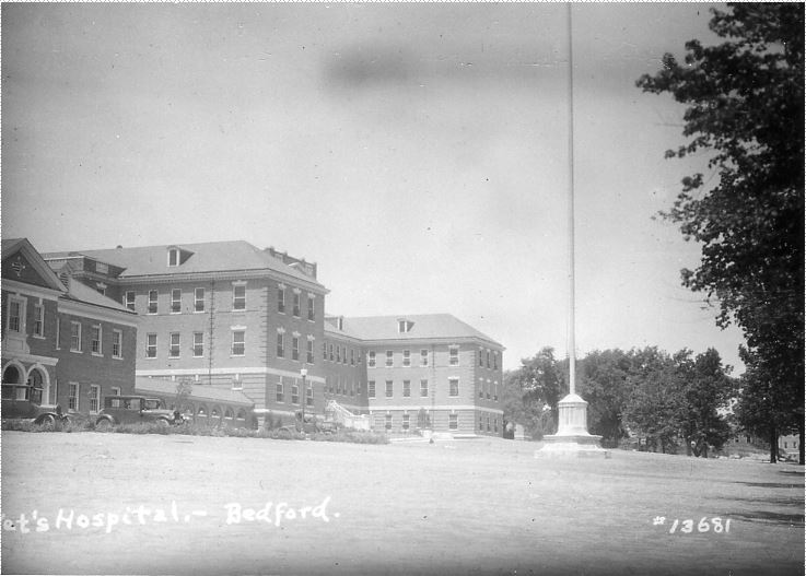 Exterior of Building #9 of Bedford Veterans Administration Hospital. 