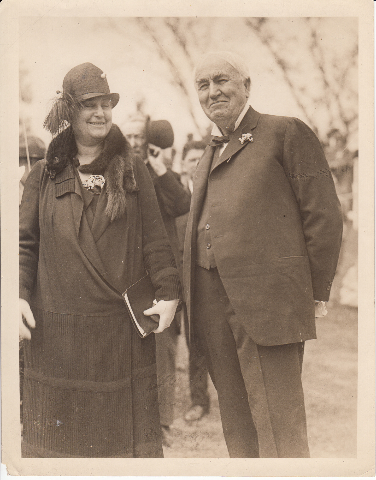 Thomas Edison and Mina Edison at dedication of plaque commemorating Edison's achievements.
