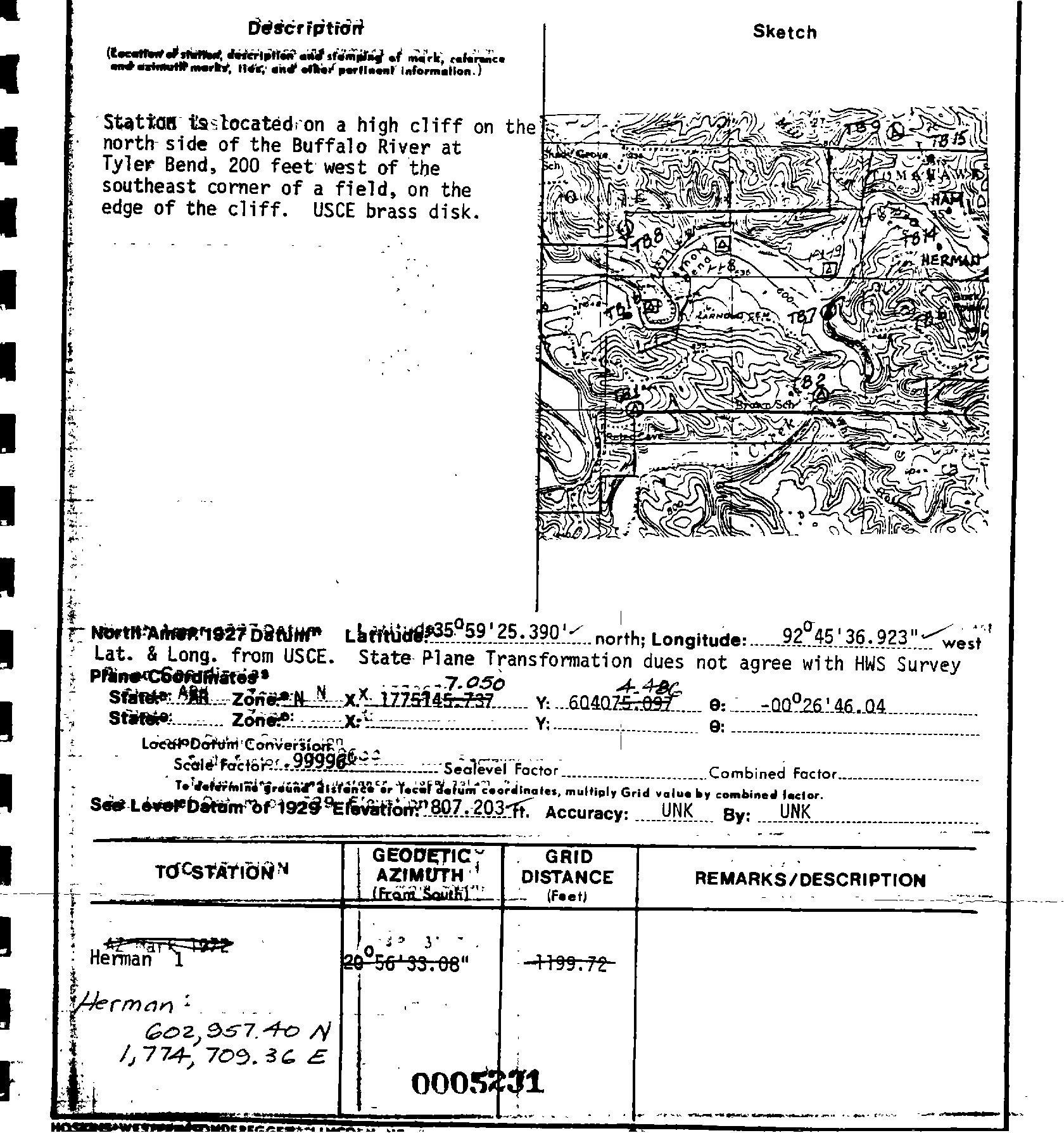 00005230 Survey Monumentation Sketch