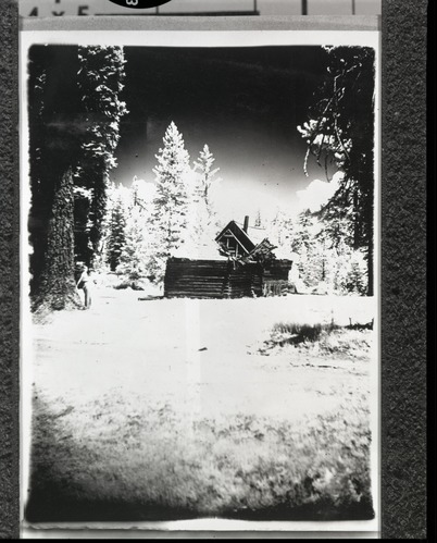 Infrared photo of cabin at Gin Flat. Copied from Art Holmes album (NPS employee) Copied September 1983 by Michael Dixon.