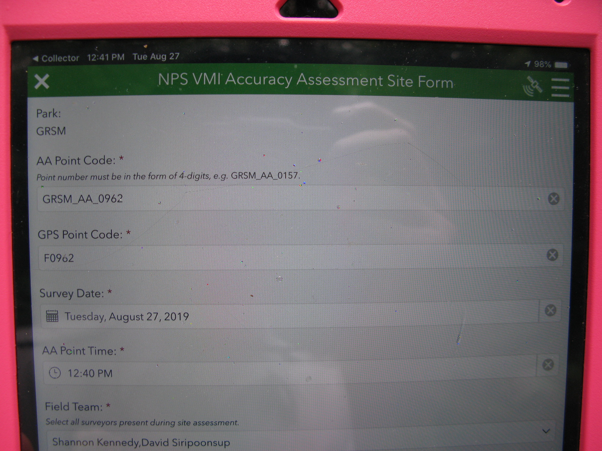 GRSM Accuracy Assessment. Plot Code: GRSM_AA_0962_1