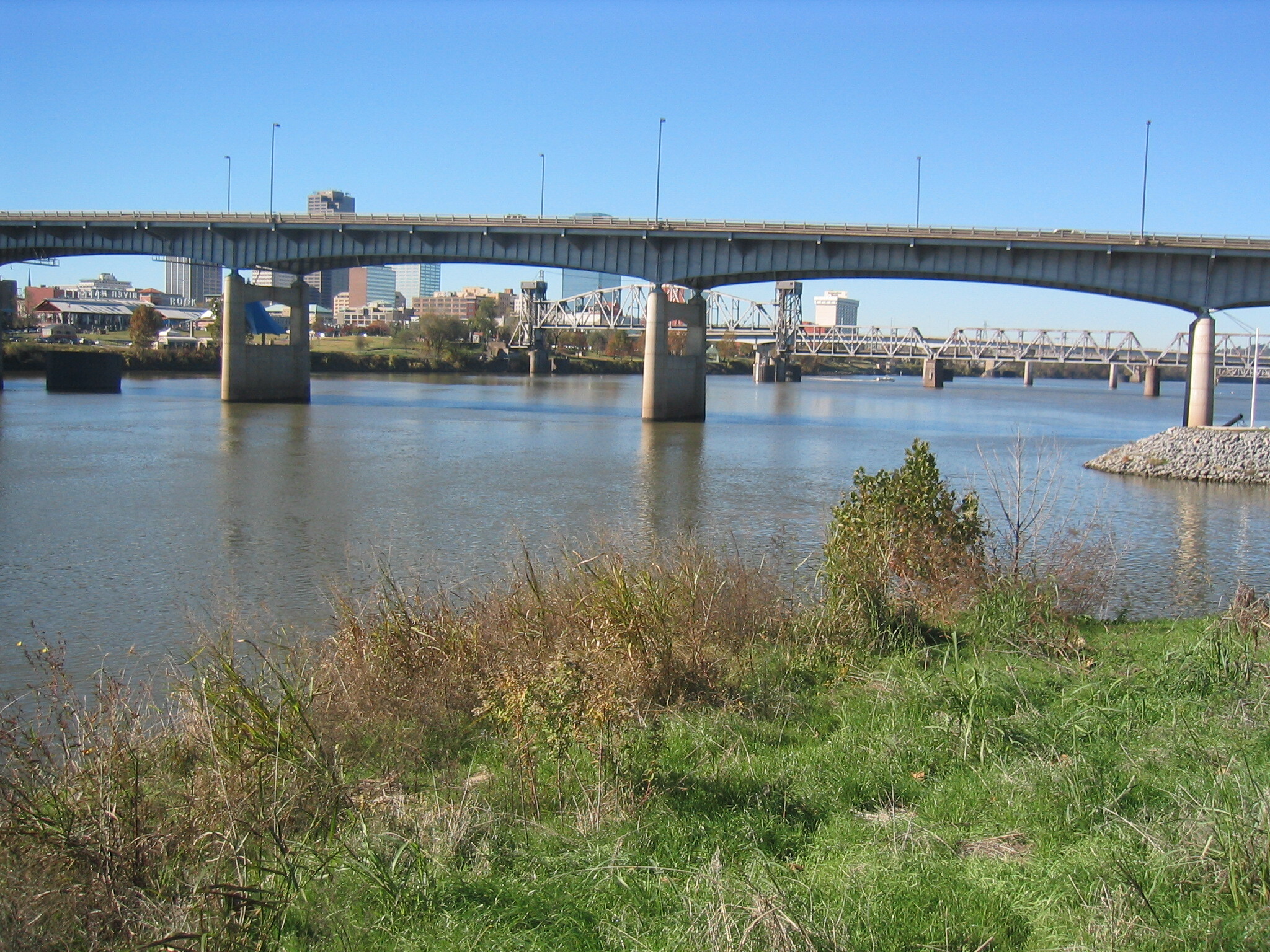 A view of Little Rock, Arkansas from the banks of North Little Rock, Arkansas