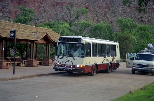 Color Photos of the official launch of the Zion shuttle system- same day as the new visitor center opening.