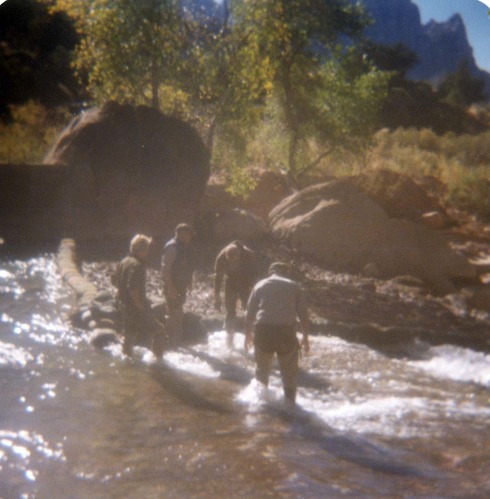 Color photo of the construction/modification of the Canyon Junction spillway on the Virgin River.