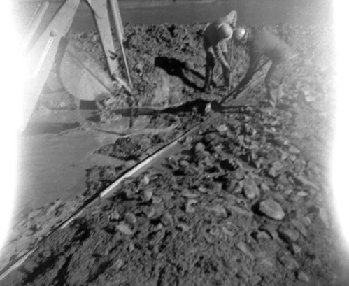 BW photo of the construction/modification of the Canyon Junction Spillway on the Virgin River.