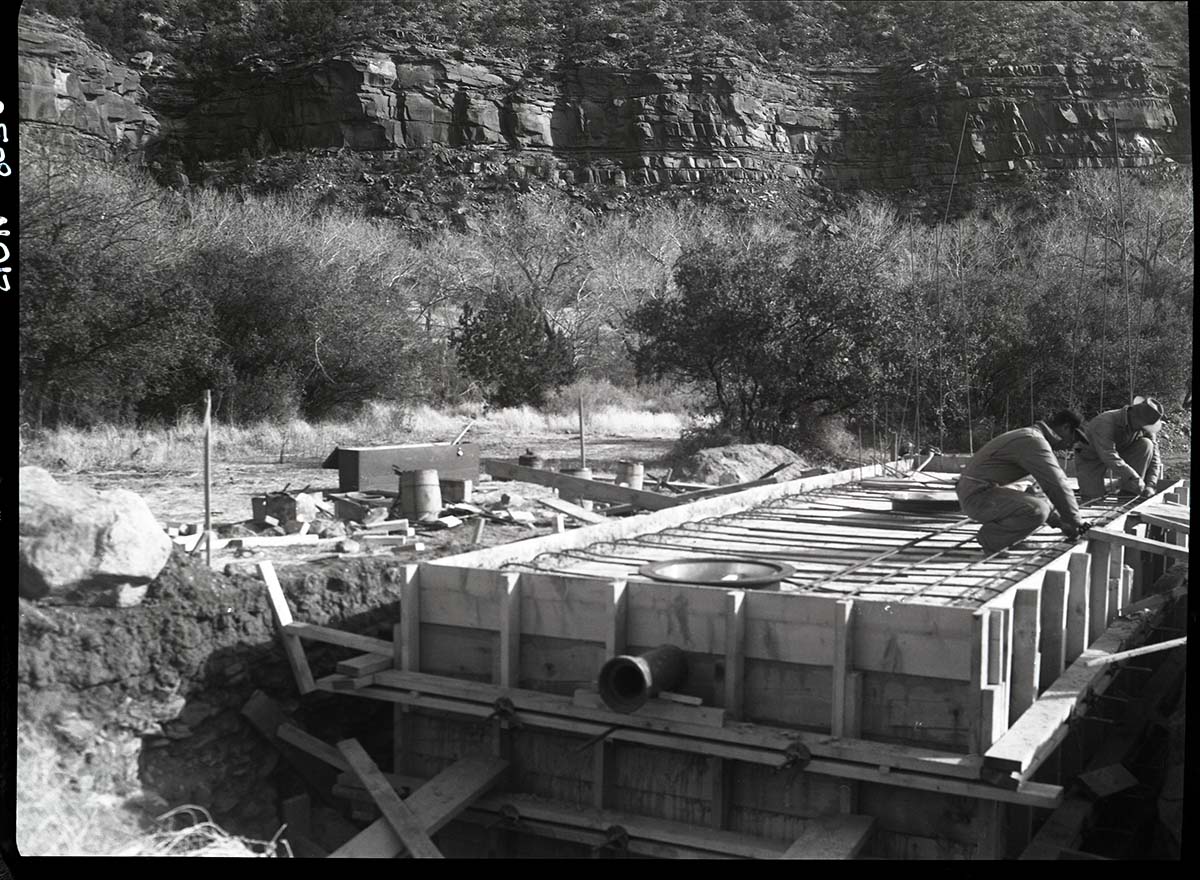 Visitor center sewage system with septic tank under construction.