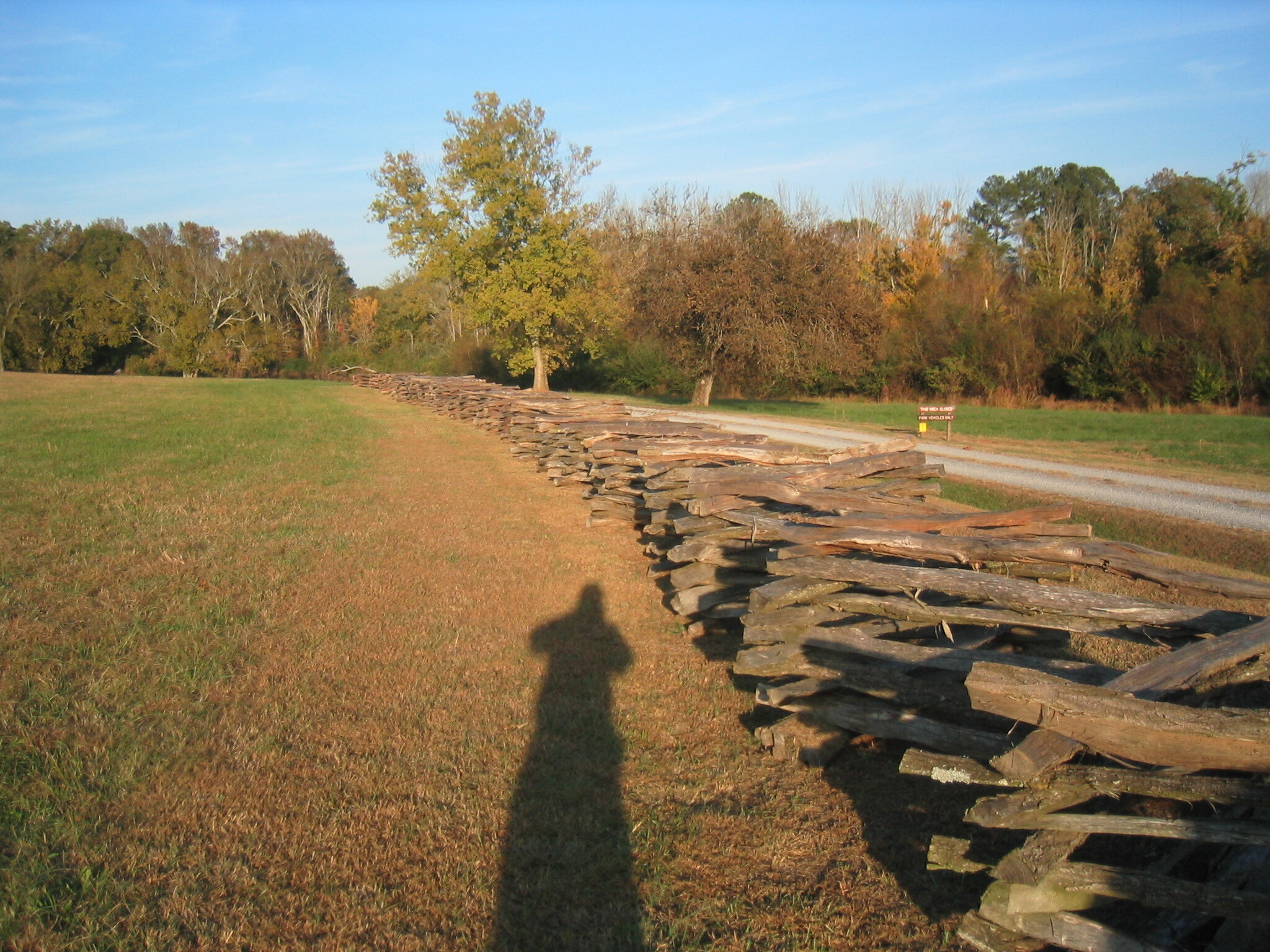 Shadow of a person on a fence.