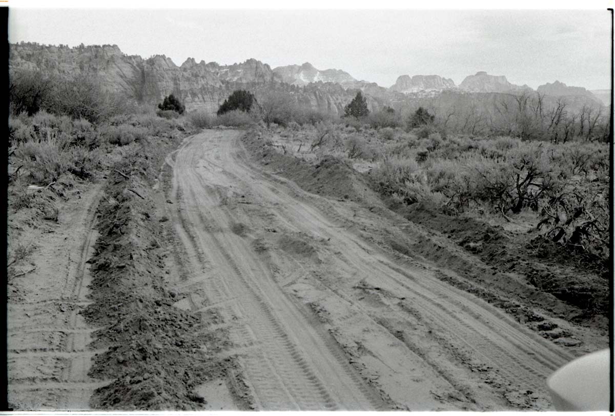 BW photo of the 1937 grazing study 35MM. Graded road in Lee Valley.