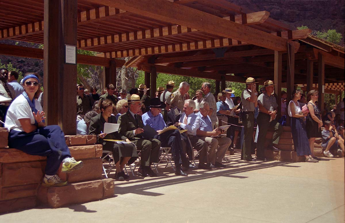 Color Photos of the official launch of the Zion shuttle system- same day as the new visitor center opening.