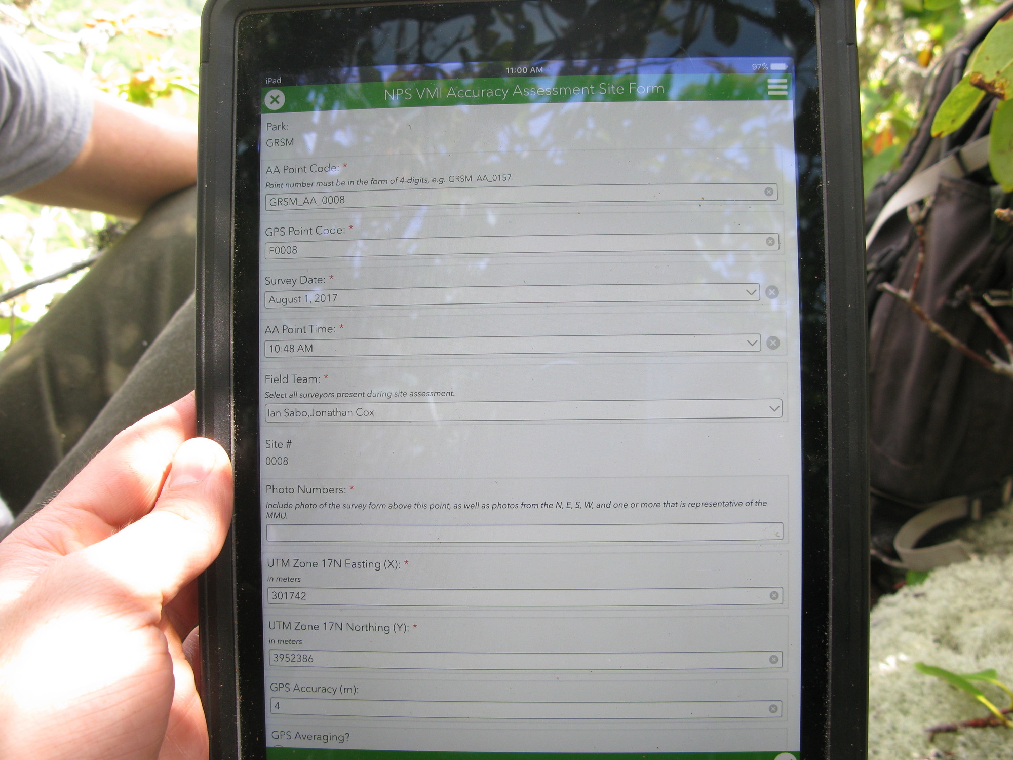 GRSM Accuracy Assessment. Plot Code: GRSM_AA_0008_1