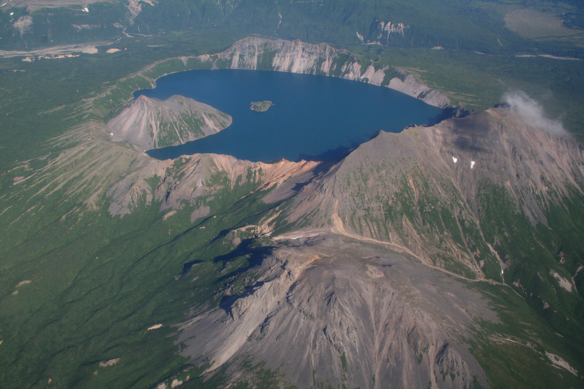 Volcanic crater filled with a lake