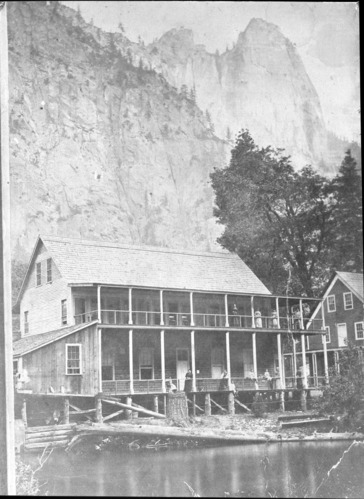 Copied by Ralph H. Anderson on 12/26/1934. Sentinel Hotel after porch was added. copied from an old photograph by Ralph H. Anderson, copied December 26, 1934