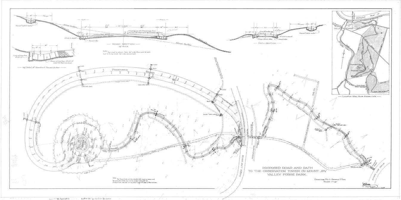 Proposed Road and Path to the Observatory Tower on Mount Joy, Valley Forge Park, Drawing No. 1, General Plan