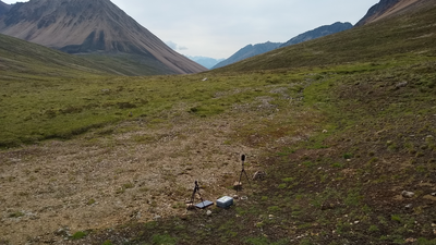 scientific equipment on a tundra hillside