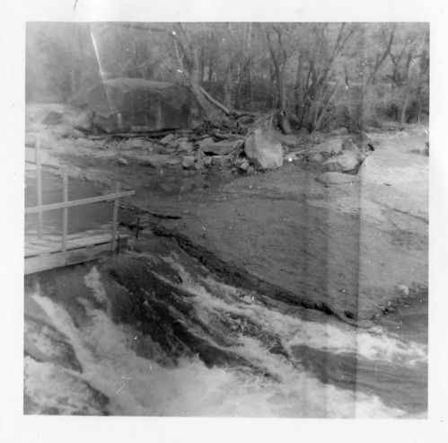 BW photo of the construction/modification of the Canyon Junction Spillway on the Virgin River.