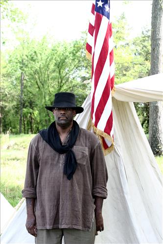 Civil War interpreters of  men training to join the U.S. Colored Troops at Stones River National Battlefield, April 2004