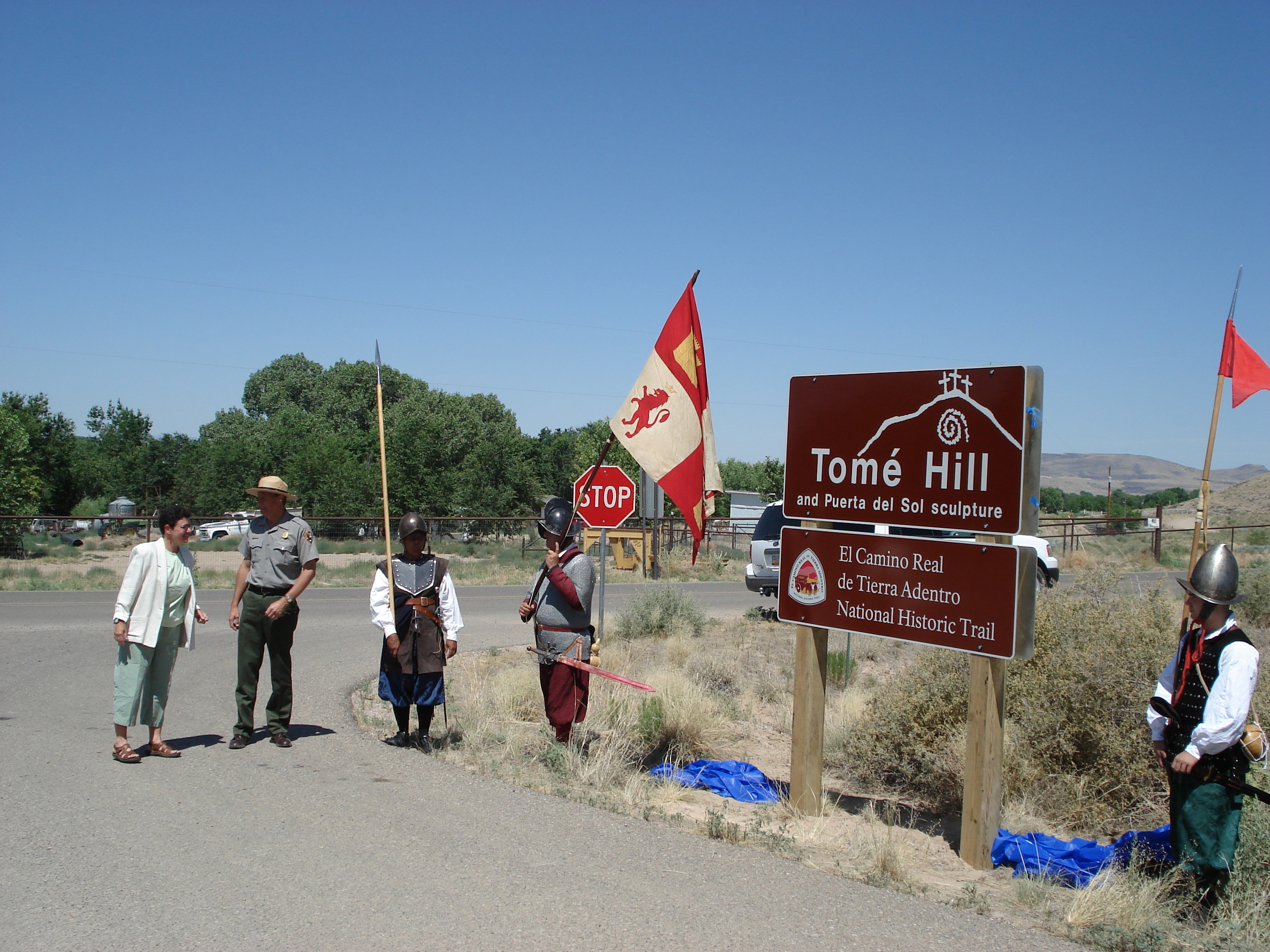 A group prepares for a historic reenactment at Tome Hill in Valencia County, NM