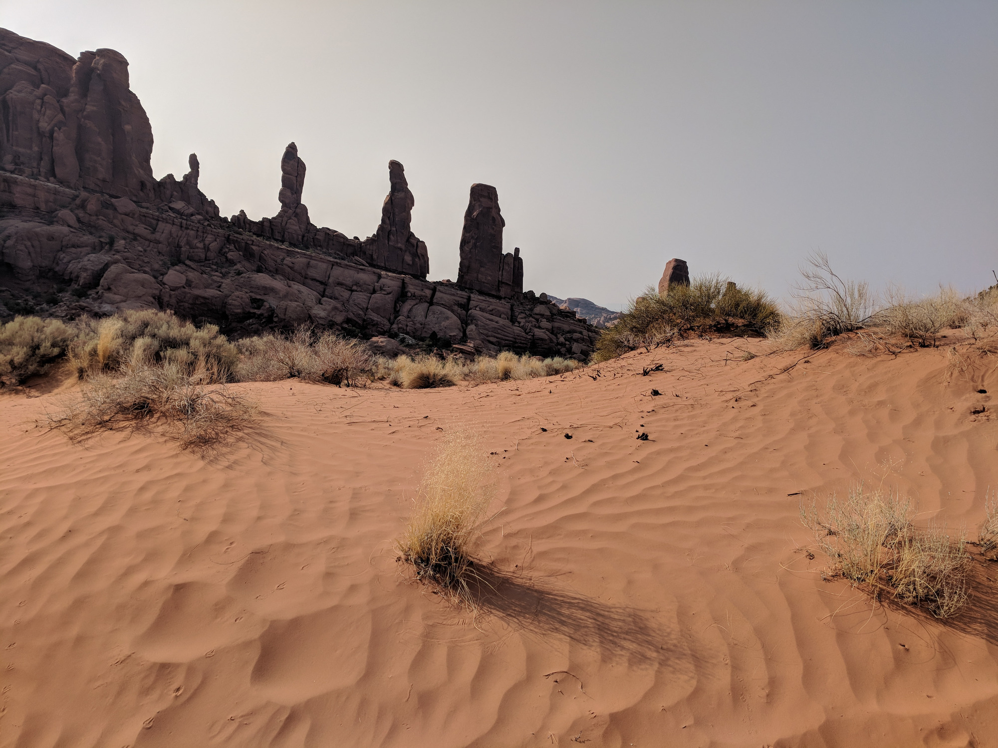 several rock pinnacles in a line 