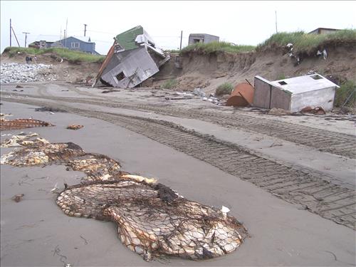 Coastal erosion in the Native community of Shishmaref outside Bering Land Bridge National Preserve