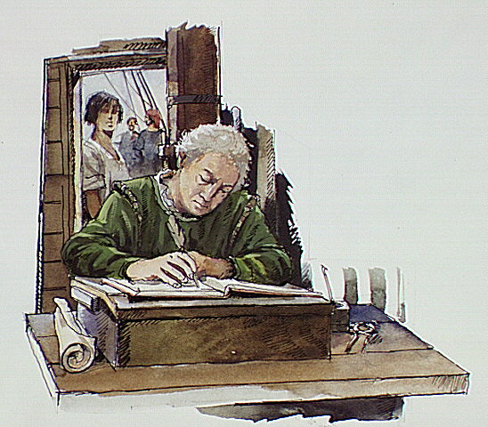Christopher Columbus writing in his journal.