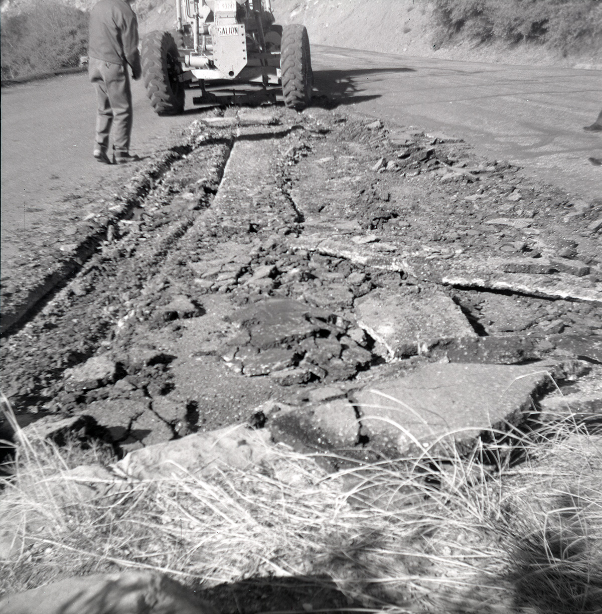 Broken slabs of road during construction near the Temple of Sinawava.