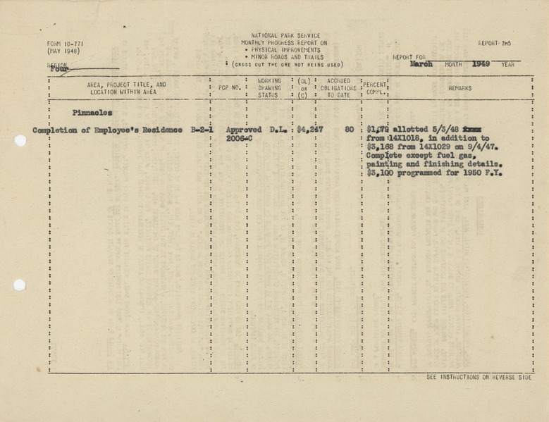 Monthly Progress Report on Physical Improvements or Minor Roads and Trails