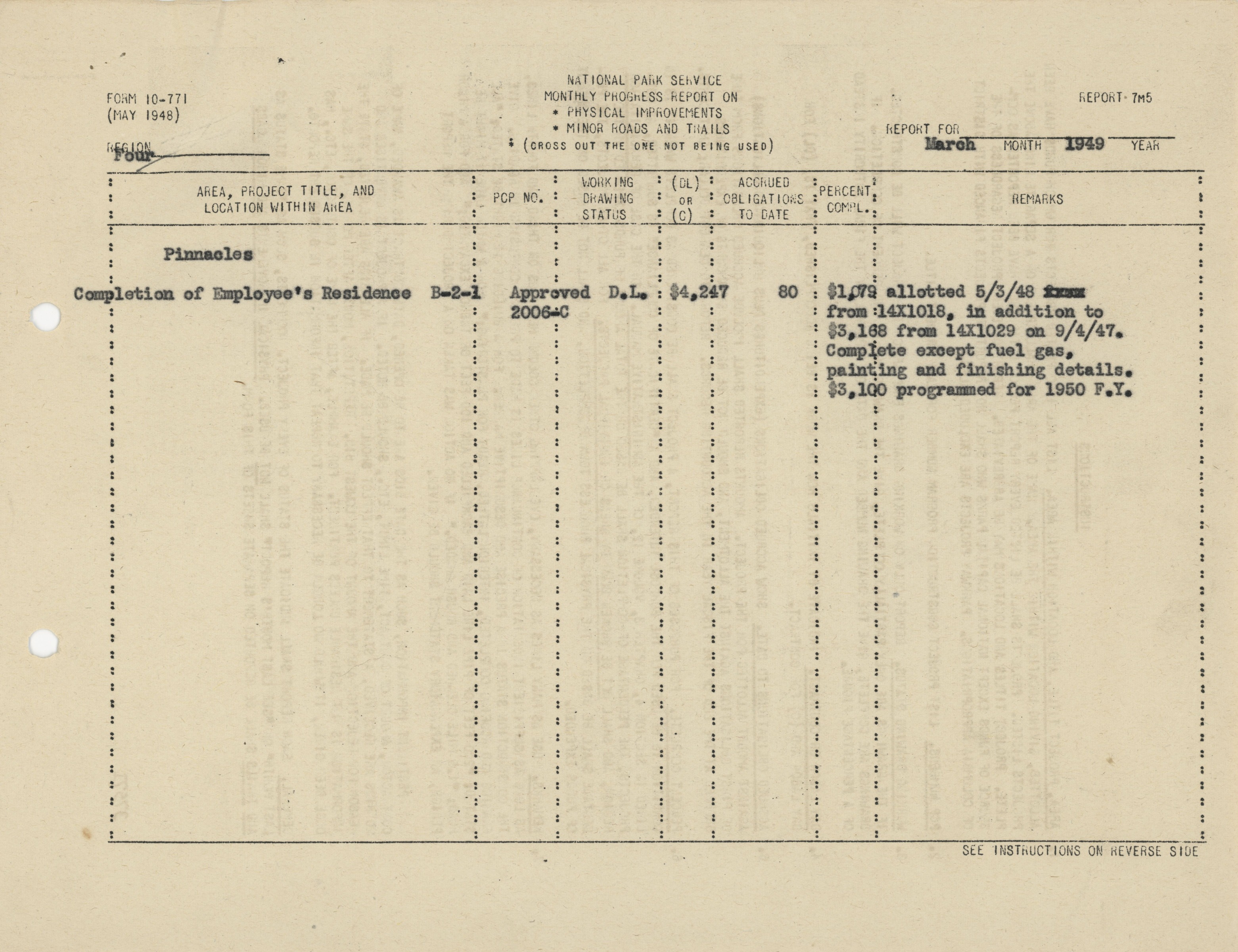 Monthly Progress Report on Physical Improvements or Minor Roads and Trails
