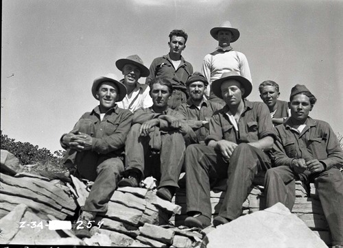 Emergency Conservation Work (ECW) enrollees and Chief Ranger Donal Jolley on summit of West Temple.