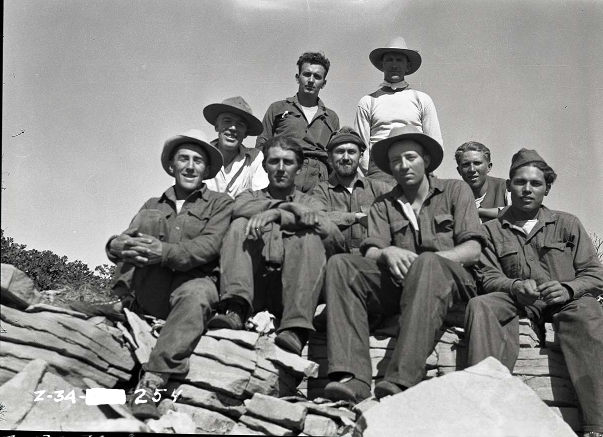 Emergency Conservation Work (ECW) enrollees and Chief Ranger Donal Jolley on summit of West Temple.