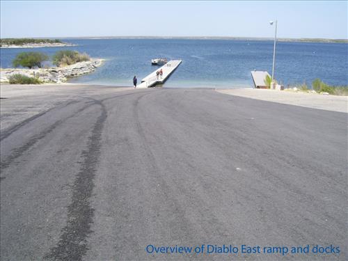 Facilities at the Diablo East boat ramps, docks, and campground