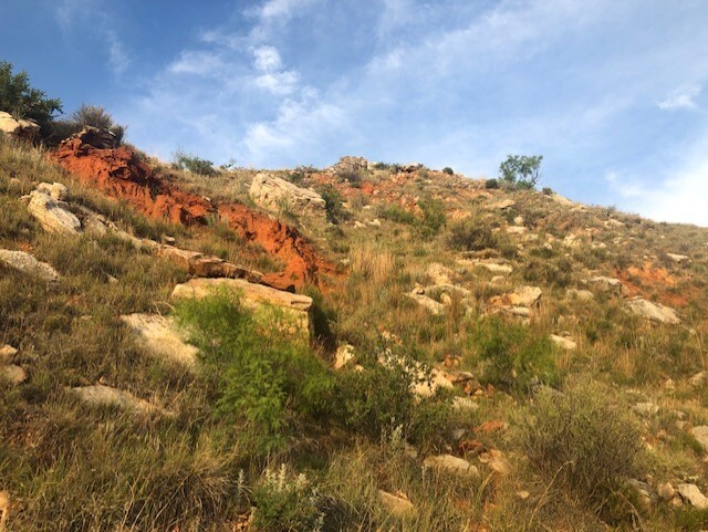 White Dolomite boulders scattered along the hillside next tot the trail. 