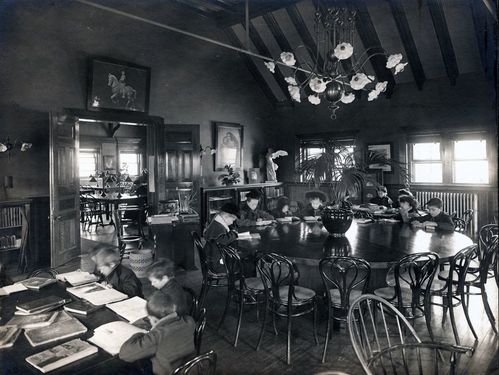 Historic photos of the Children's Reading Room in the Calumet & Hecla Public Library
