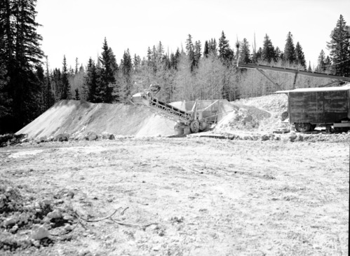 Gravel pit area with conveyor equipment during the rim road surfacing project at Cedar Breaks National Monument.