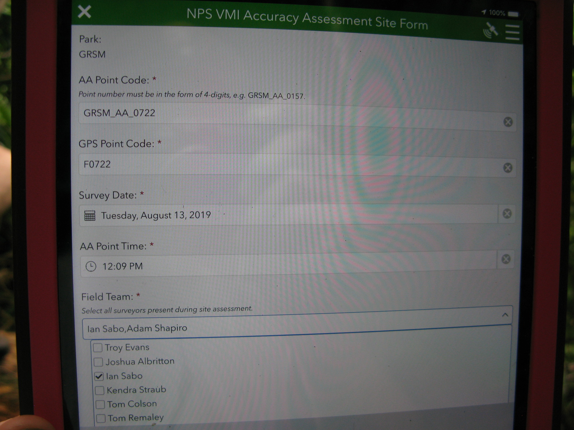 GRSM Accuracy Assessment. Plot Code: GRSM_AA_0722_1