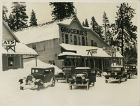 Mineral Store in Winter, c. 1930. Arthur G. Holmes Collection Album 5: Mineral store and restaurant with cars parked out front