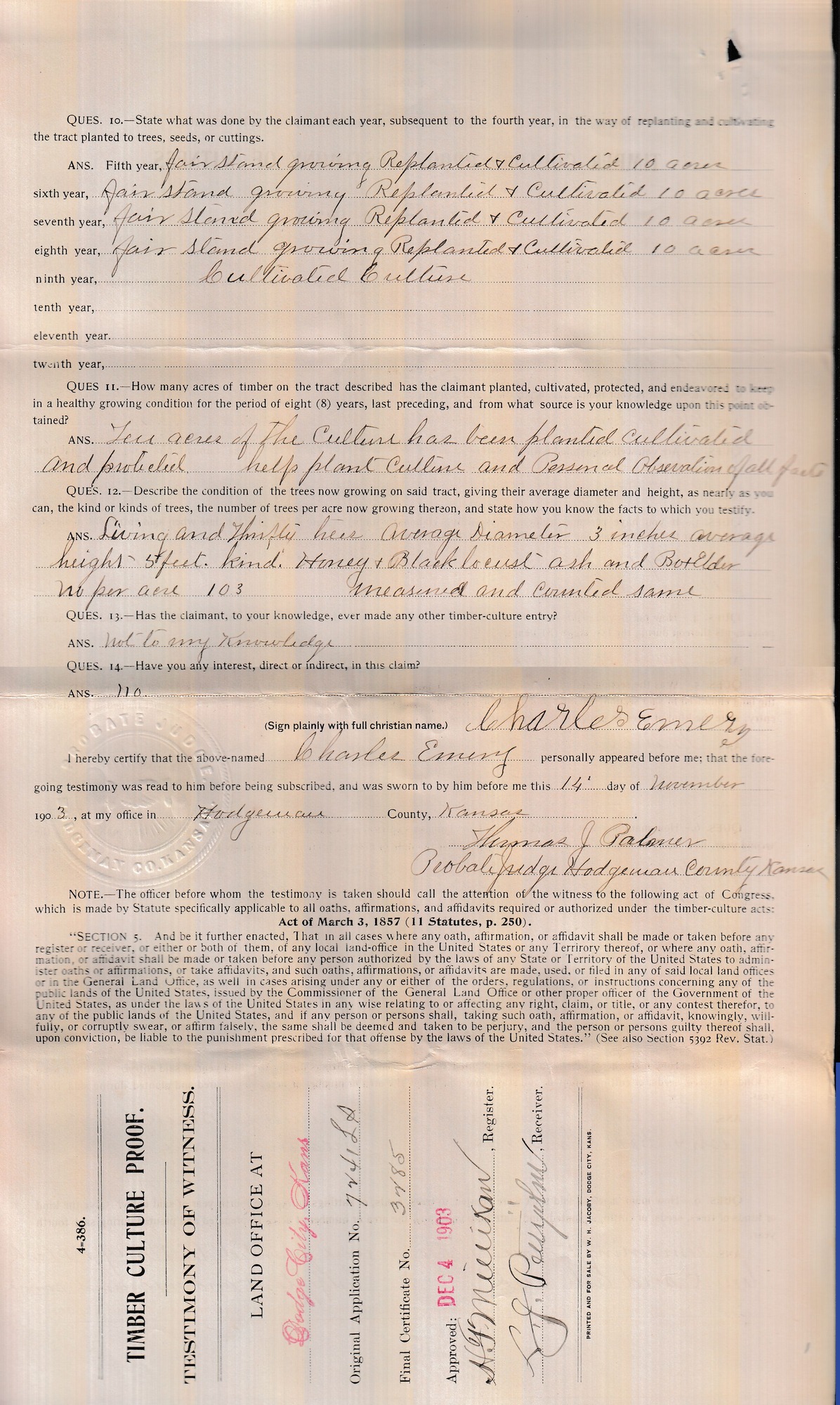 Scanned image of a witness testimony form. See description for text.