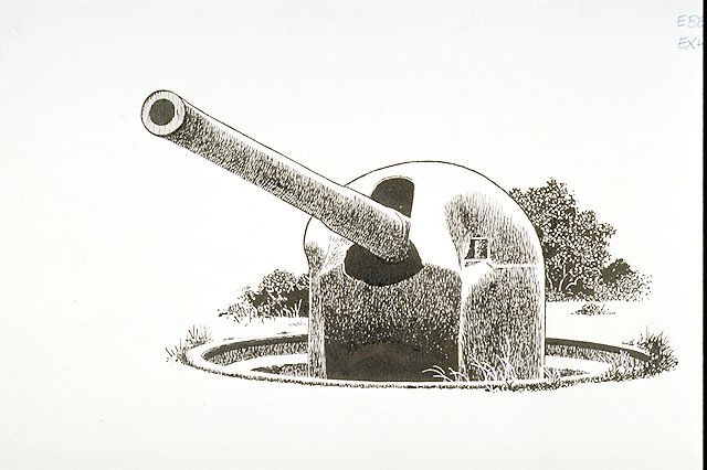 Battery gun covered by cast steel shield to protect it from enemy fire.