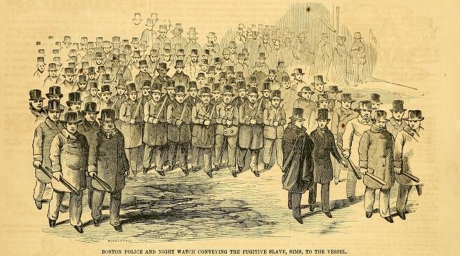 Sketch of the procession of Thomas Sims down State Street.