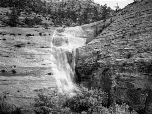 Water cascading off slickrock after storm.